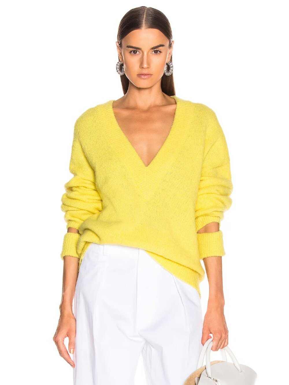 Tibi Airy Alpaca Pullover in Yellow, size Large
